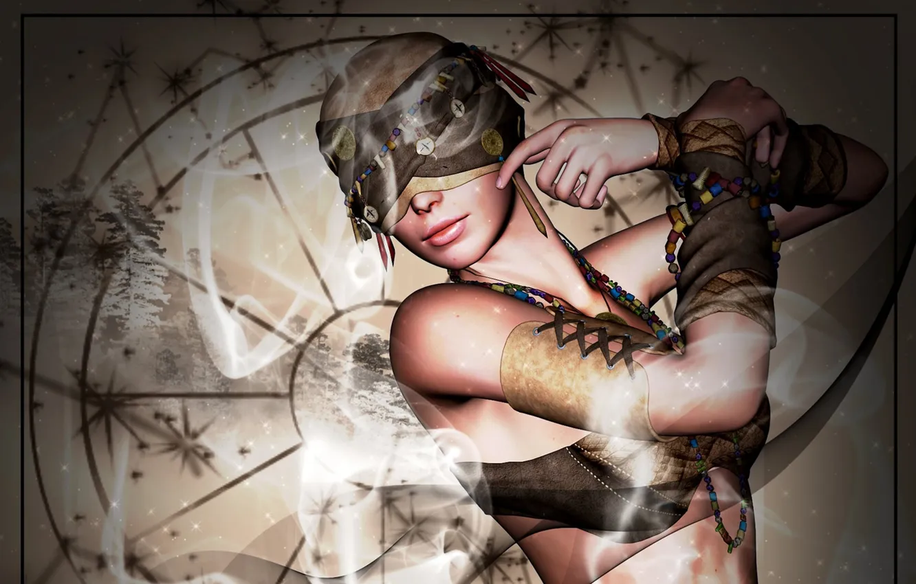 Photo wallpaper girl, smoke, hands, art, headband