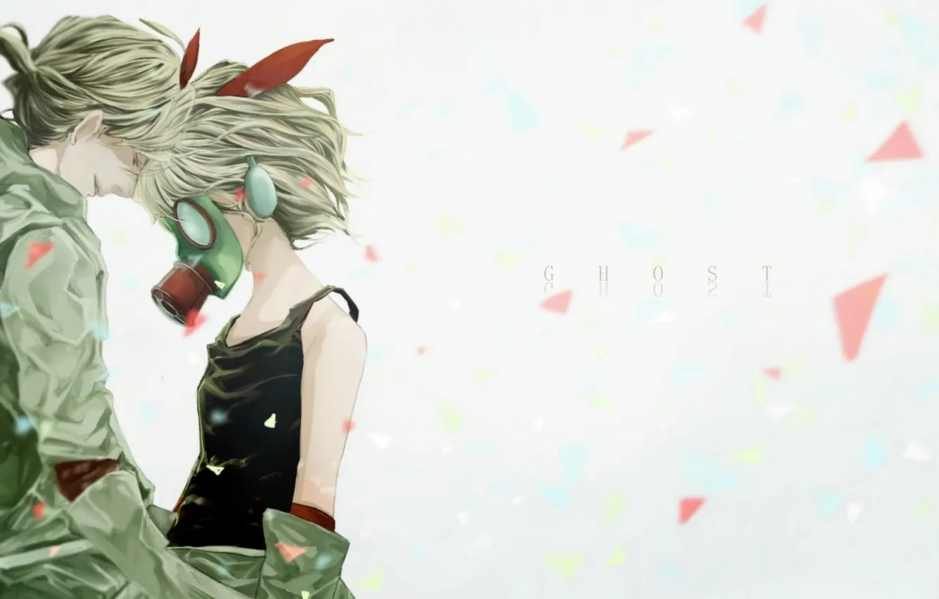 Photo wallpaper girl, headphones, art, gas mask, guy, vocaloid, kagamine rin, Vocaloid