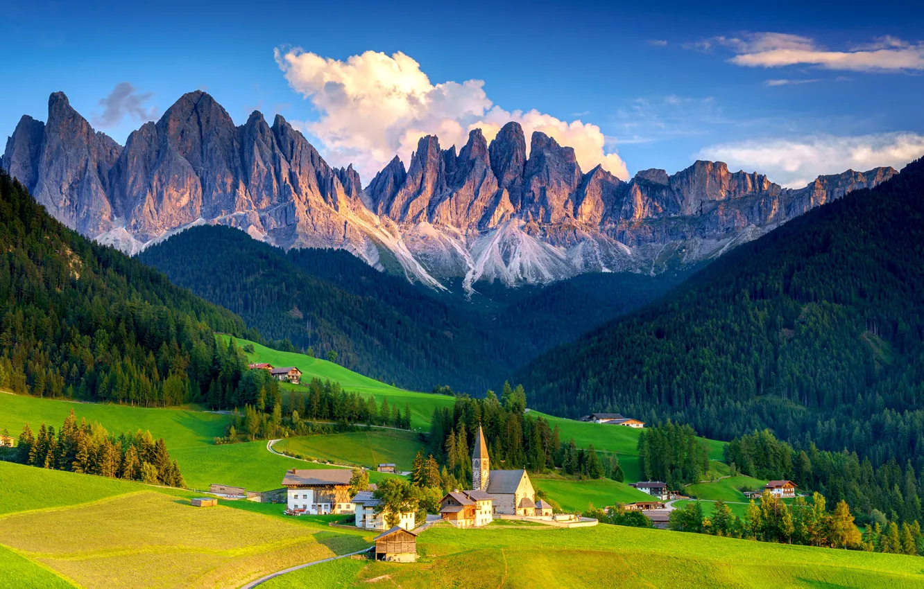 Photo wallpaper house, grass, forest, sky, trees, field, landscape, Italy