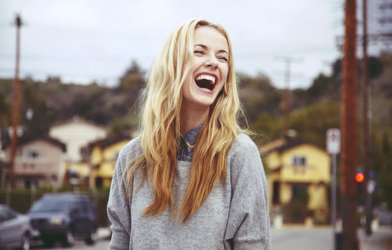 Photo wallpaper Girl, Blonde, Emotions, Laughter
