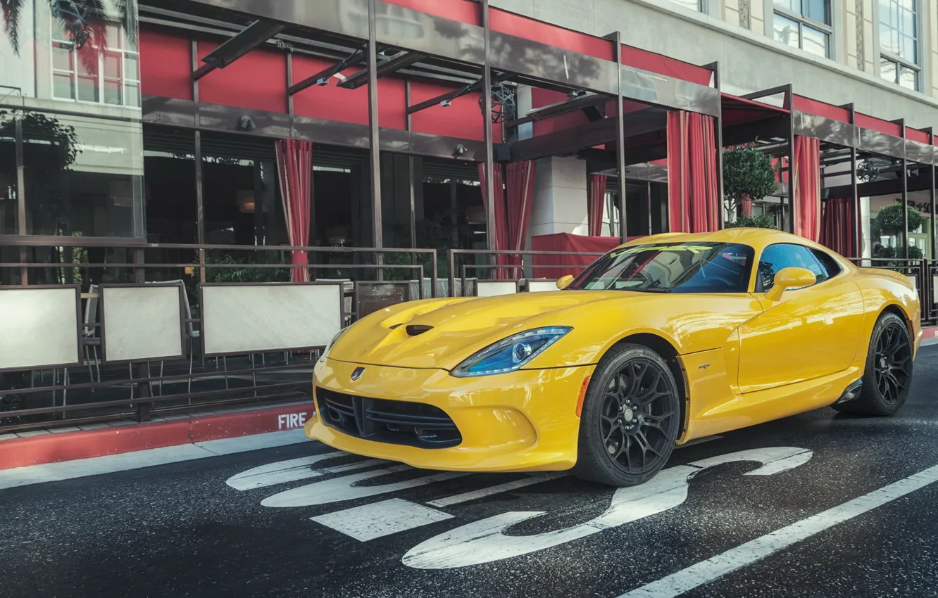 Photo wallpaper Dodge, Viper, Street, Yellow, GTS, SRT