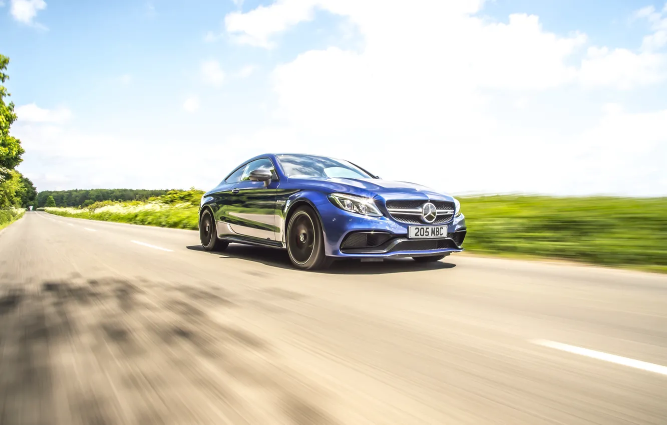 Photo wallpaper road, blue, coupe, Mercedes-Benz, speed, car, Mercedes, AMG