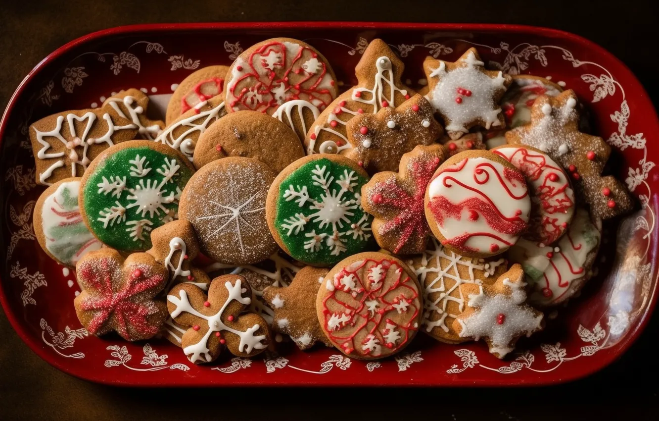 Photo wallpaper new year, cookies, Christmas, figures, cookie, the mold, cooking, AI art