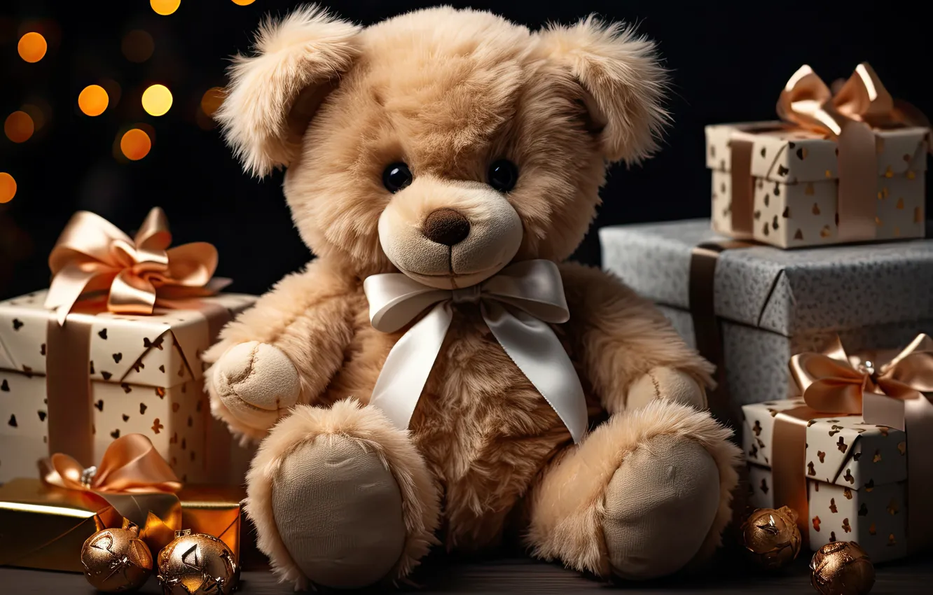 Photo wallpaper toy, bear, Christmas, bear, gifts, New year, bear, plush