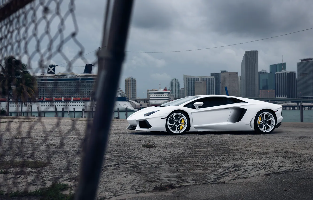 Photo wallpaper Lamborghini, White, Aventador, Vellano MC Customs