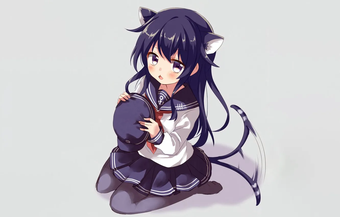 Photo wallpaper girl, long hair, anime, tail, beautiful, purple eyes, attractive, handsome