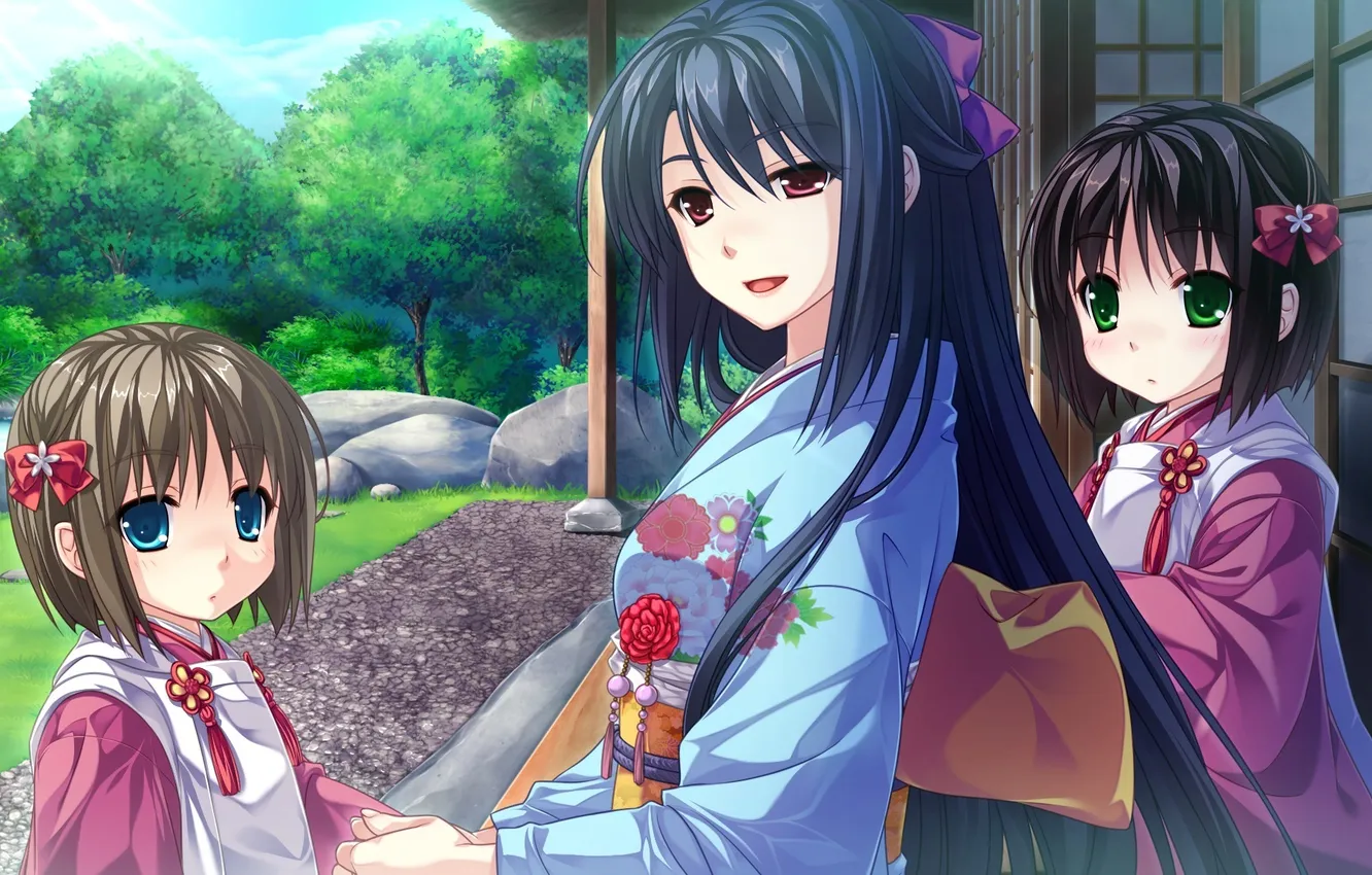 Photo wallpaper girl, children, smile, home, garden, girl, Sunny, game cg