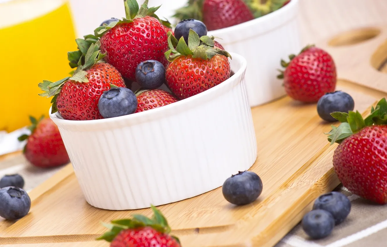 Photo wallpaper summer, berries, Board, blueberries, strawberry, dishes