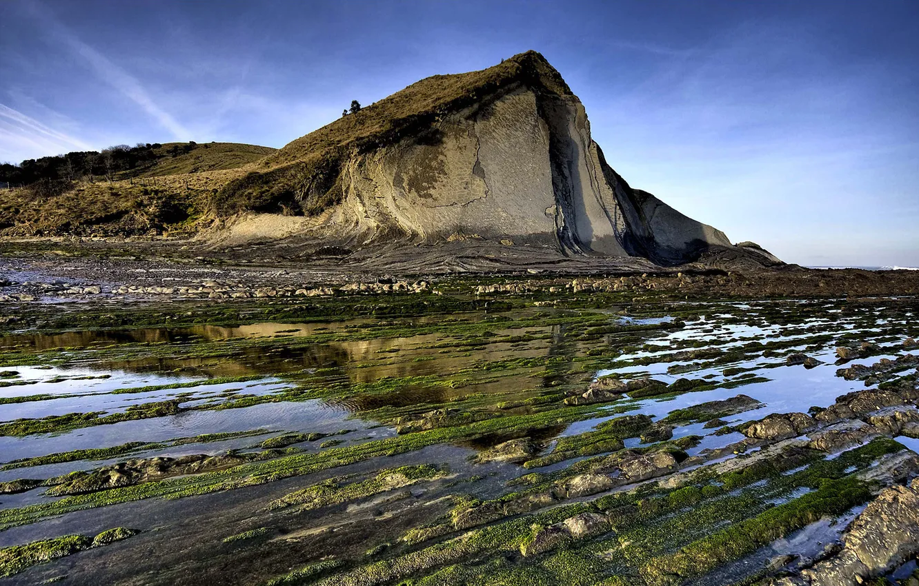 Photo wallpaper water, landscape, stones, photo, rocks, hills