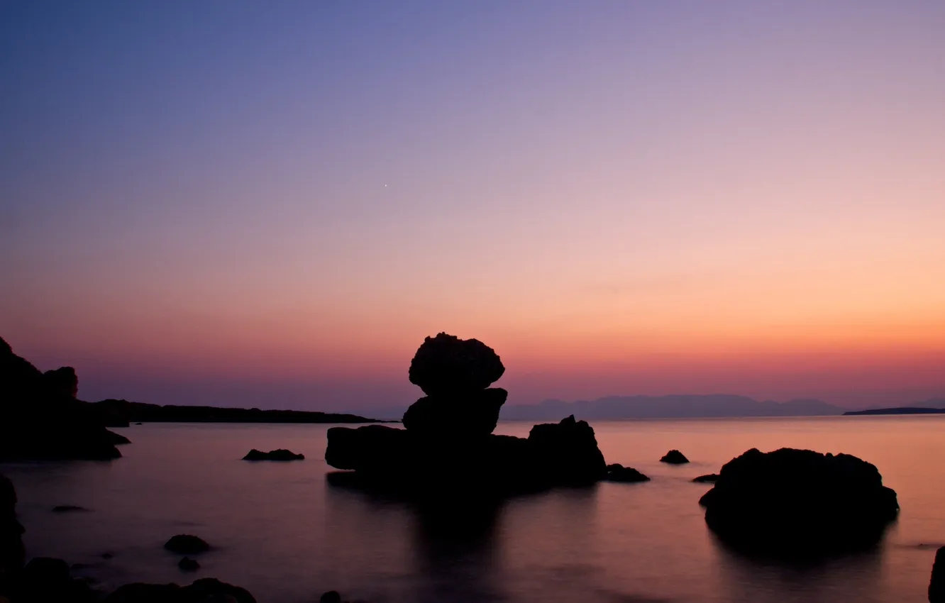 Photo wallpaper sea, water, landscape, stones, photo, the ocean, shore, the evening