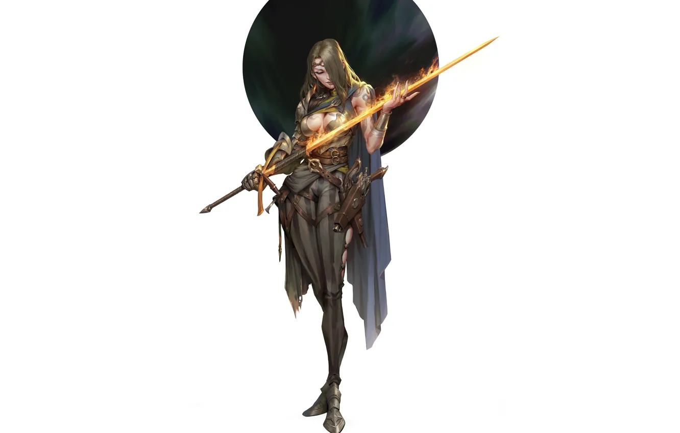 Photo wallpaper sword in hand, beautiful girl, warrior, girl, sword, fantasy art, Weapons, art