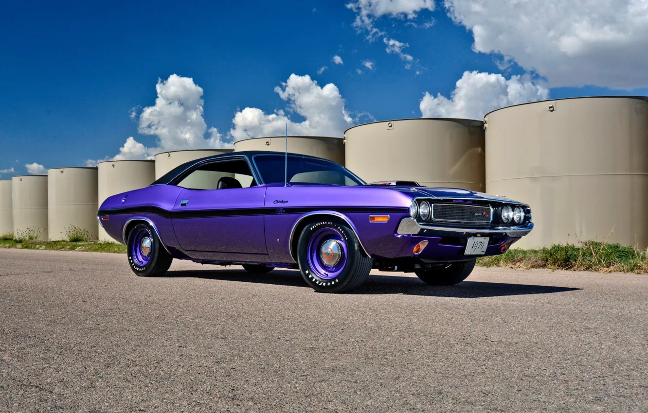 Photo wallpaper Dodge Challenger, retro, muscle car, purple, super car, muscle classic