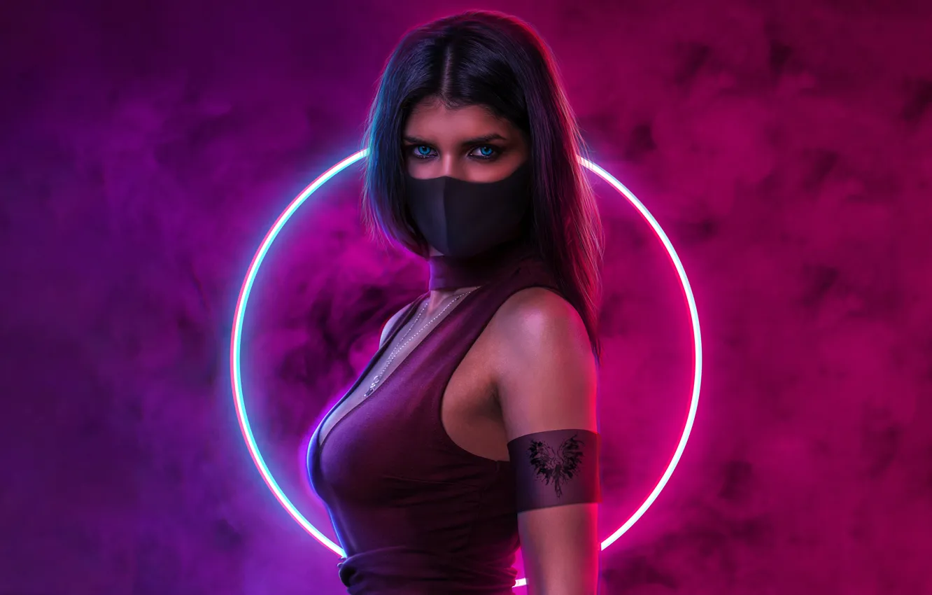 Photo wallpaper girl, fantasy, cyberpunk, mask