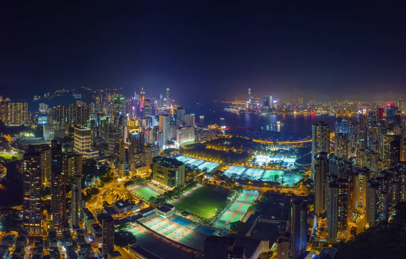 Photo wallpaper field, the city, sport, Hong Kong, China