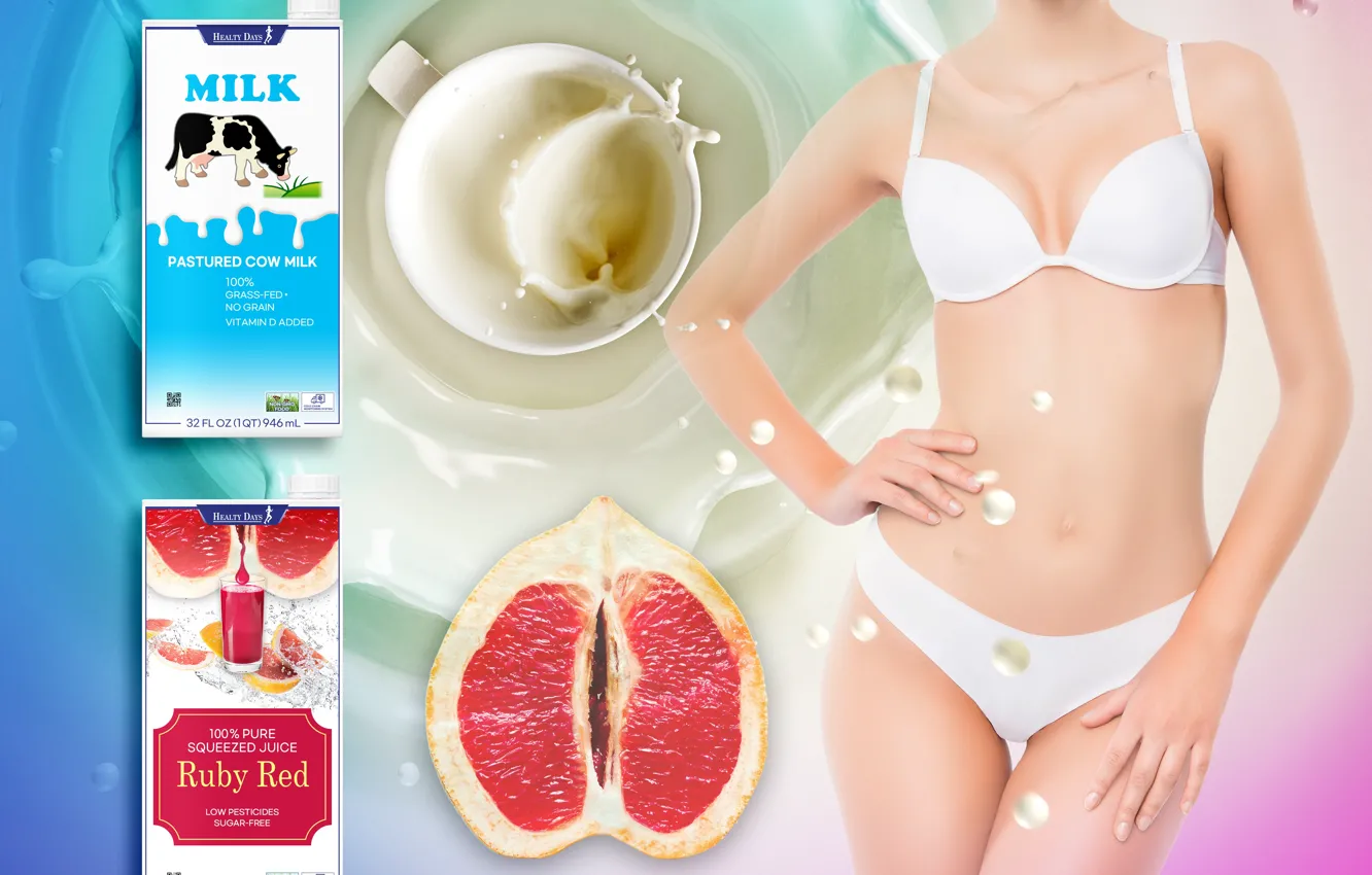 Photo wallpaper juice, milk, grapefruit