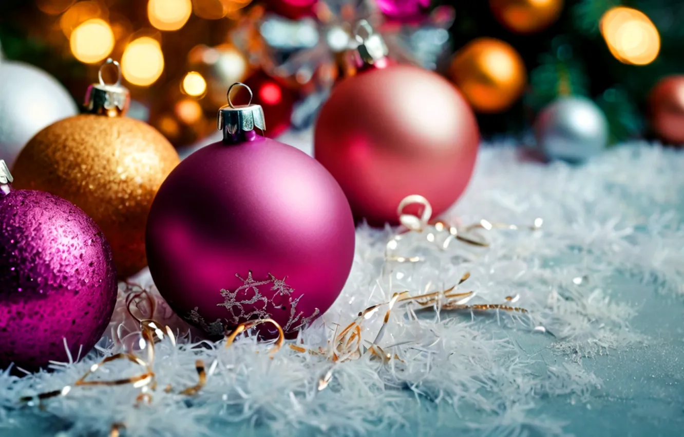 Photo wallpaper balls, new year, tinsel