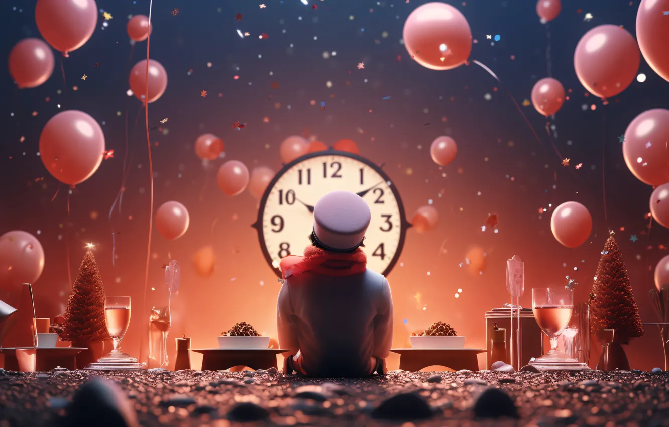 Photo wallpaper light, time, balloons, holiday, magic, watch, glass, people