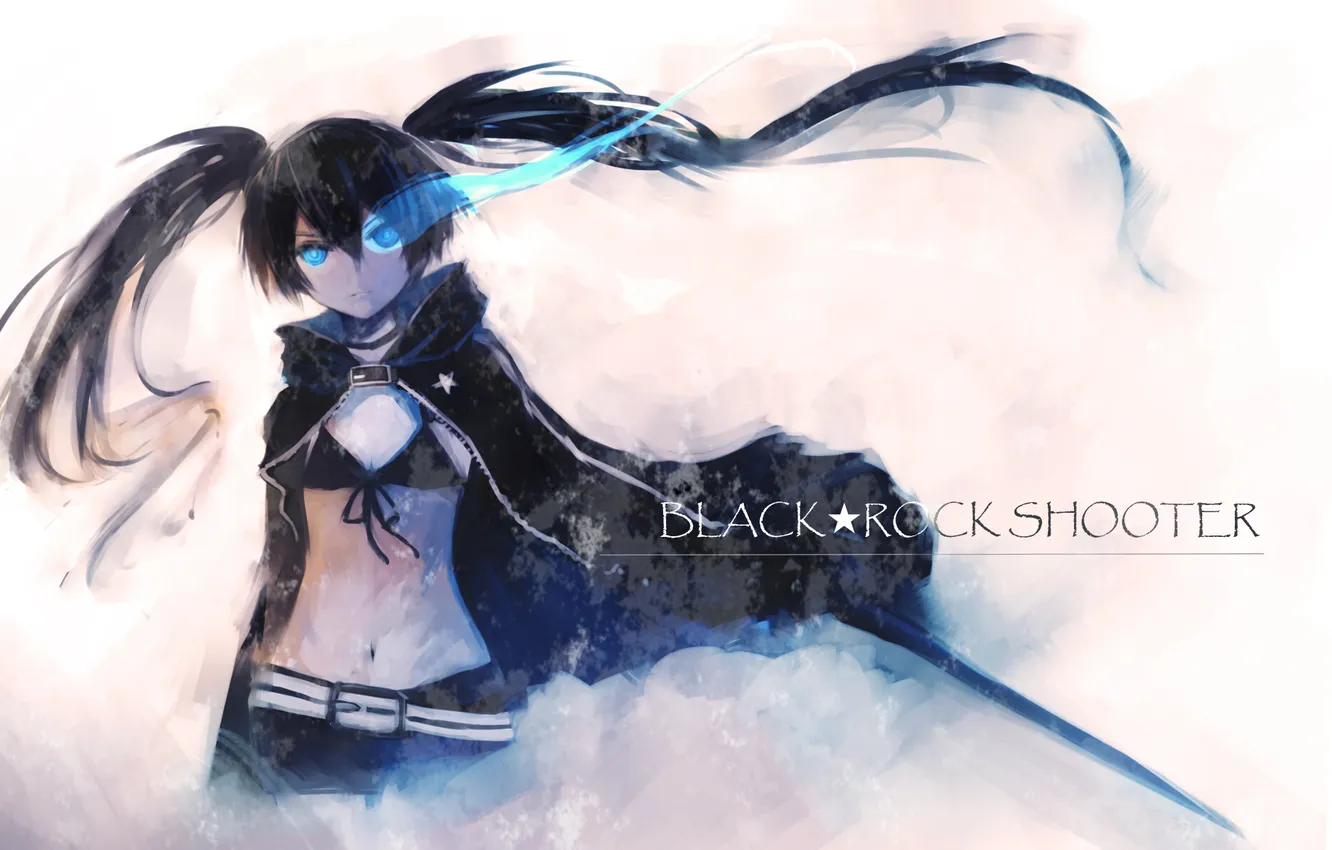Photo wallpaper chest, girl, weapons, magic, sword, bra, cloak, black rock shooter