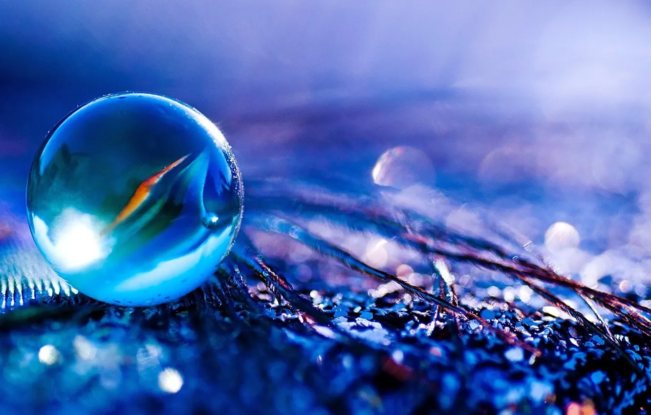 Photo wallpaper glass, blue, reflection, ball