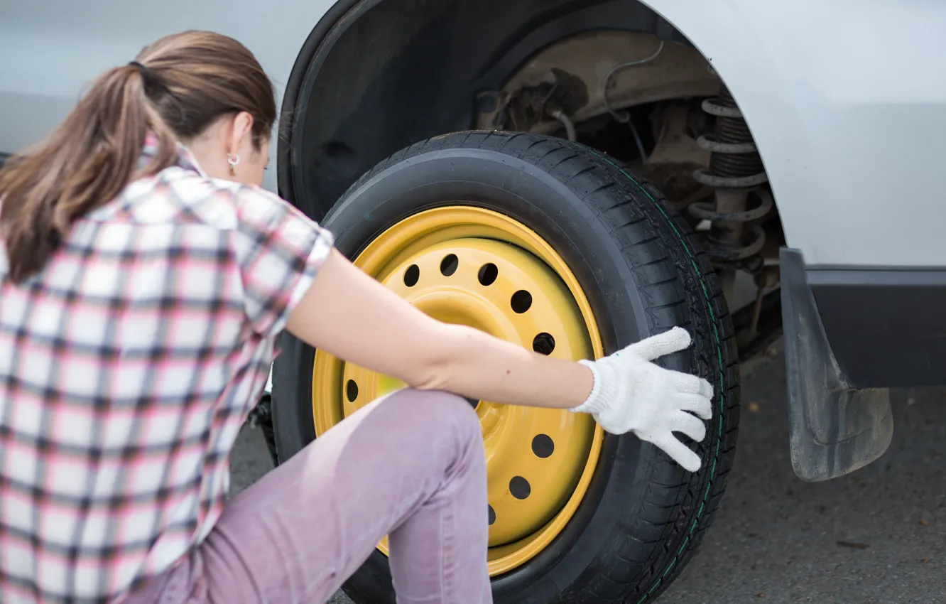 Photo wallpaper woman, gloves, vehicle, Cover