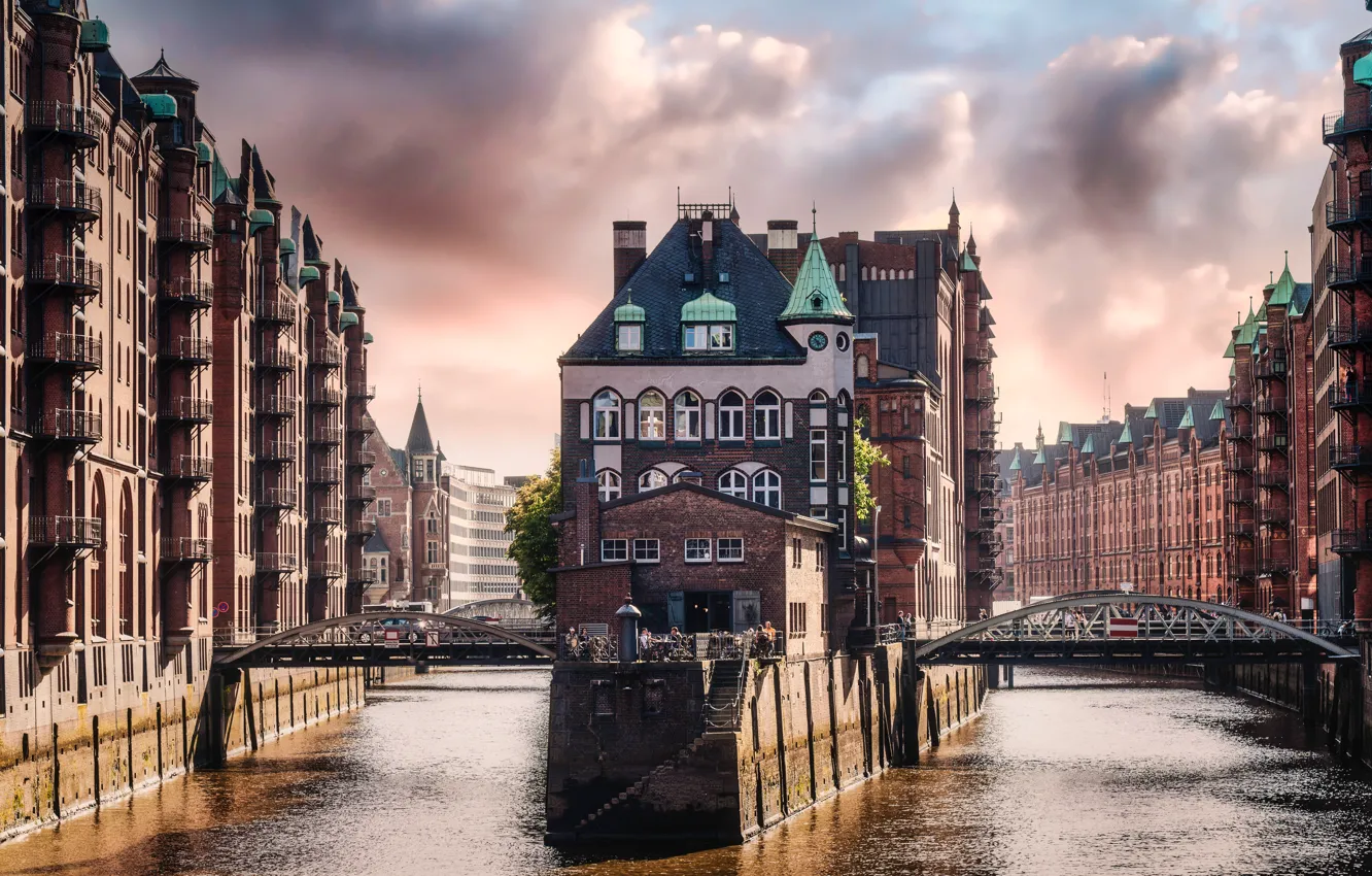 Photo wallpaper bridge, the city, building, home, Germany, window, floors, balcony