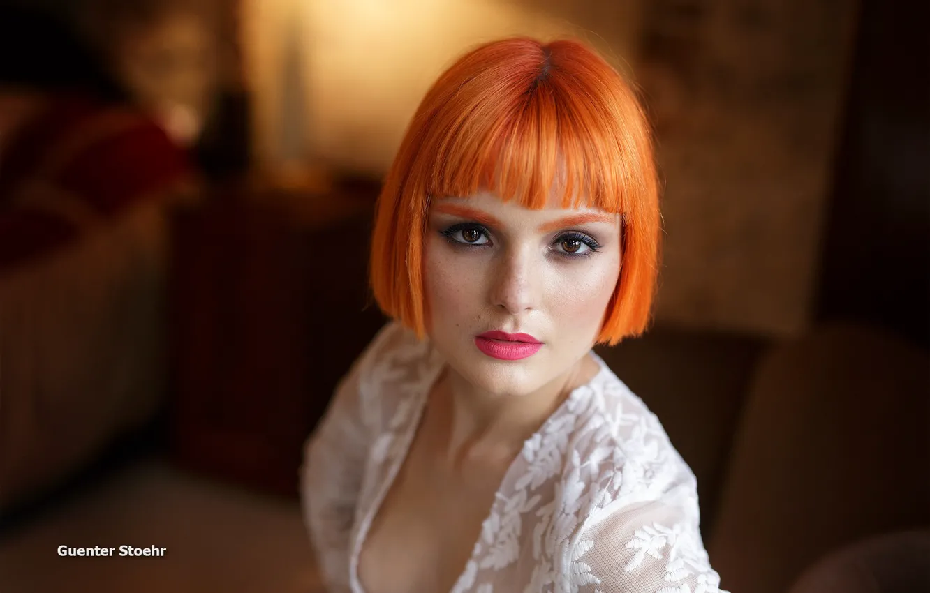 Photo wallpaper look, face, sexy, model, portrait, makeup, hairstyle, freckles