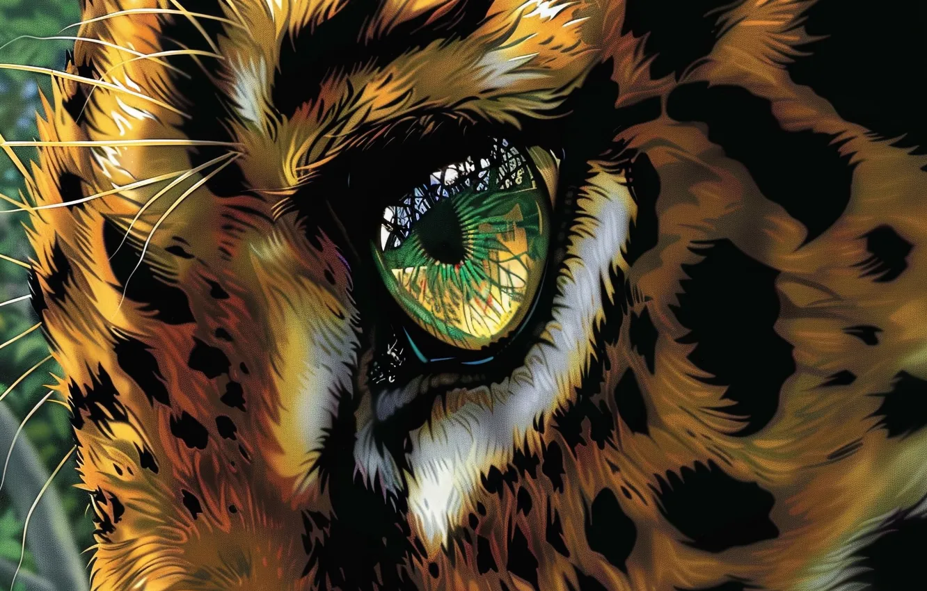 Photo wallpaper eyes, look, predator, the pupil, Jaguar, big cat, digital art, imitation painting