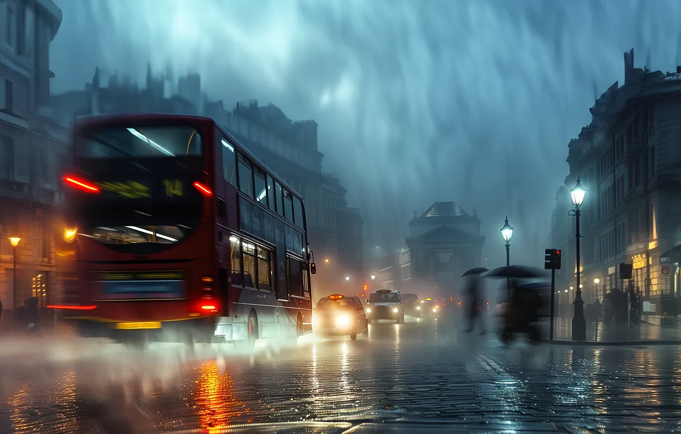 Photo wallpaper road, machine, the sky, light, night, clouds, the city, lights