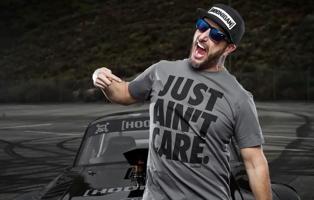 Photo wallpaper Mustang, Ford, man, Ken Block, shirt, Racer, Hoonigan, 2015
