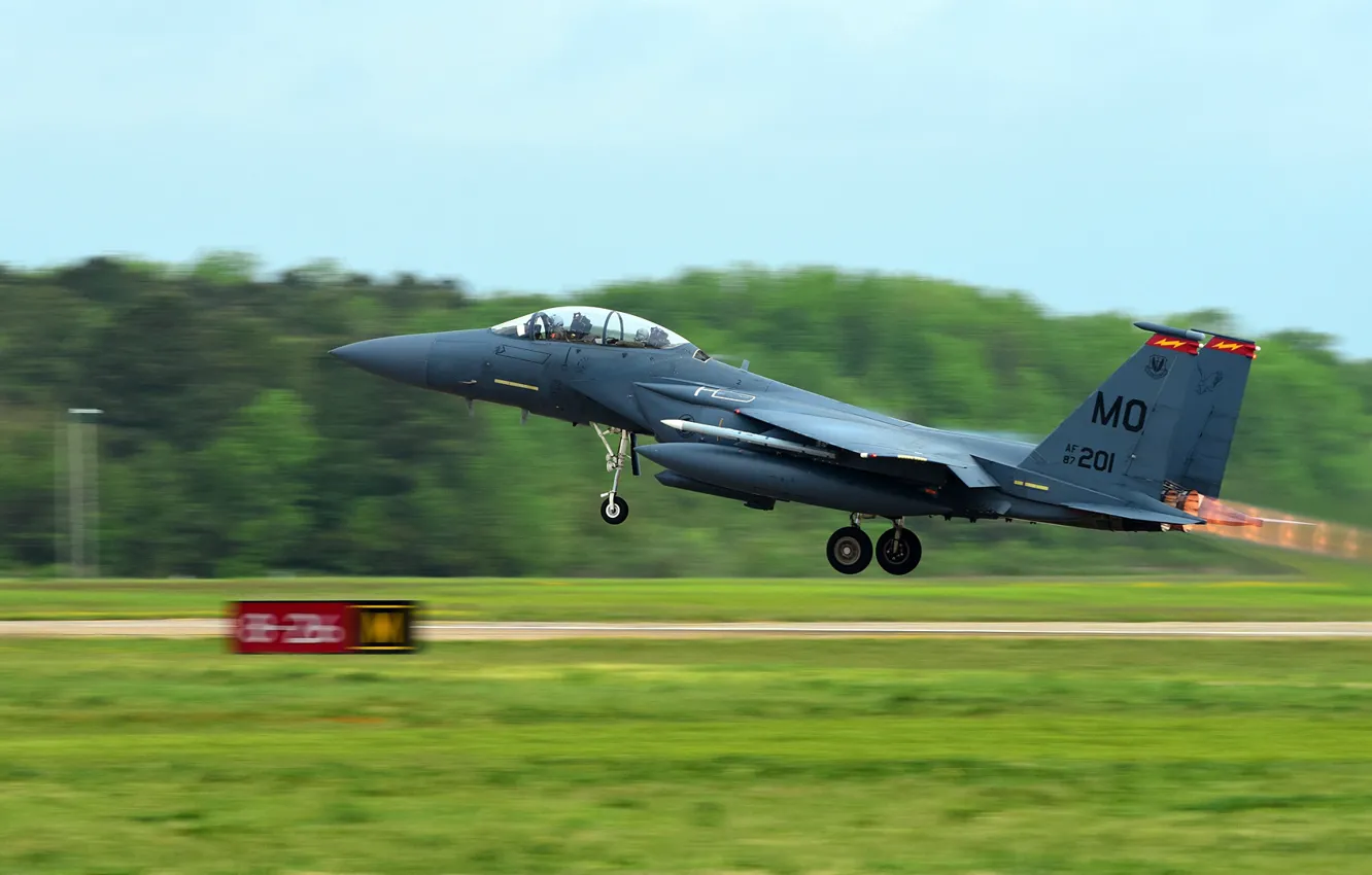 Photo wallpaper UNITED STATES AIR FORCE, fighter-bomber, F-15E, Strike Eagle, McDonnell Douglas, American double, strike eagle