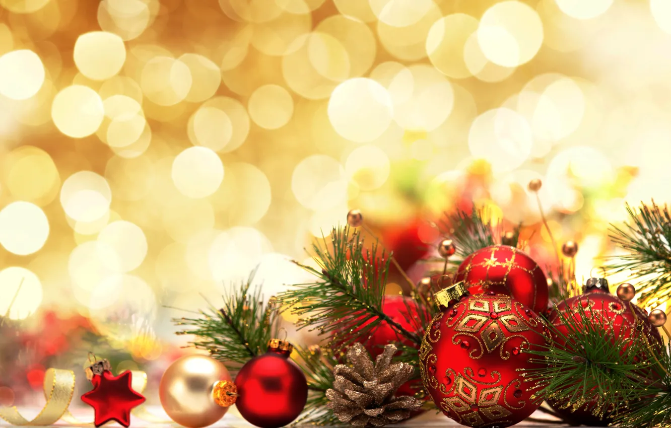 Photo wallpaper decoration, balls, new year, Christmas, Christmas, bokeh, decoration, Merry
