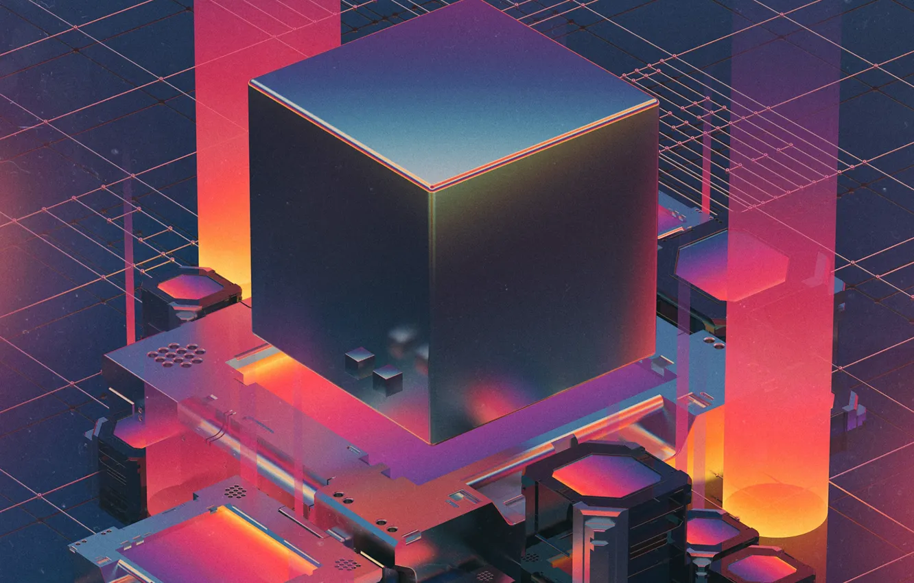 Photo wallpaper rays, style, rendering, graphics, mechanism, squares, art, graphics