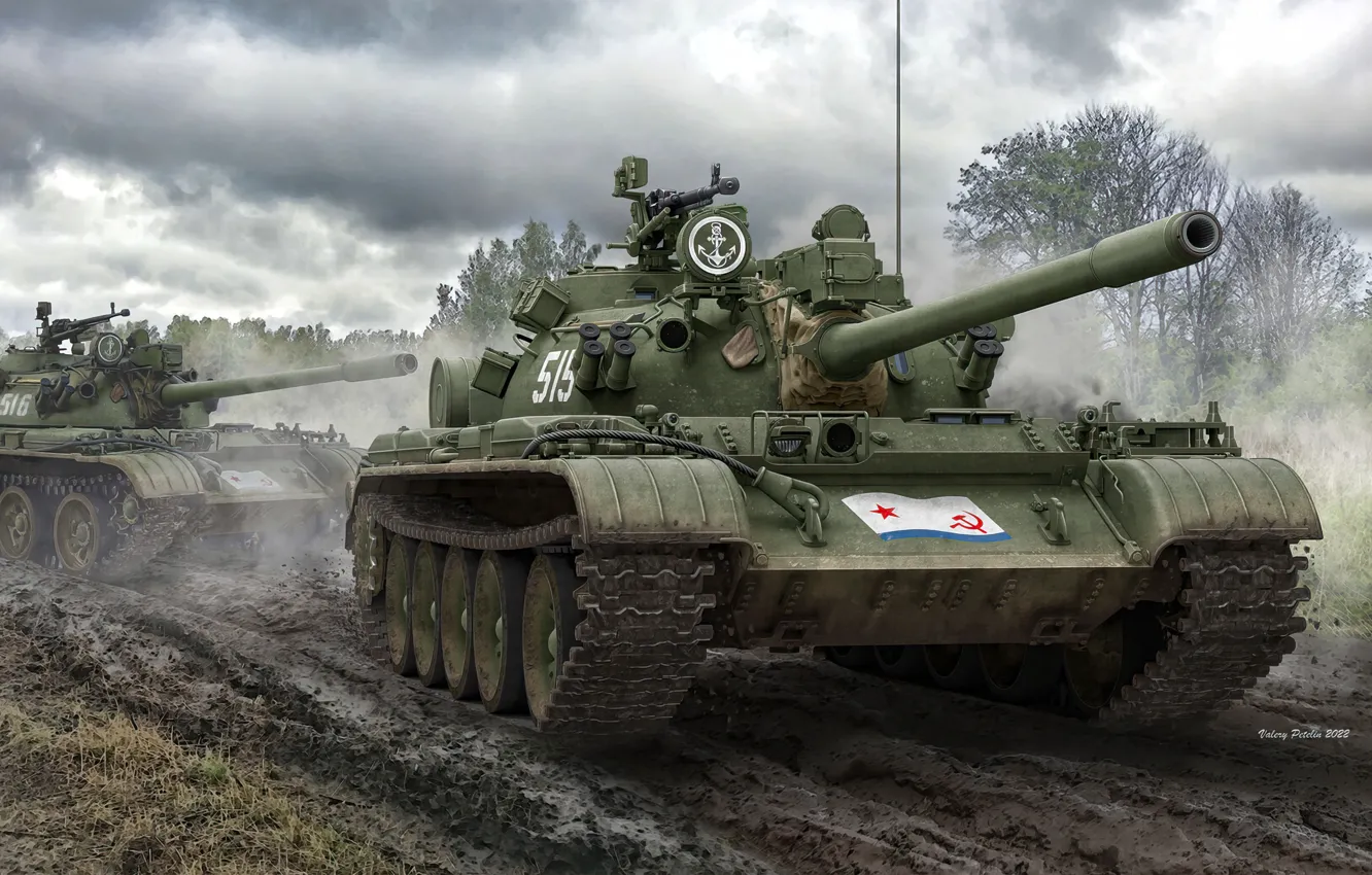 Photo wallpaper tank, USSR, average, Valery Petelin, T-55