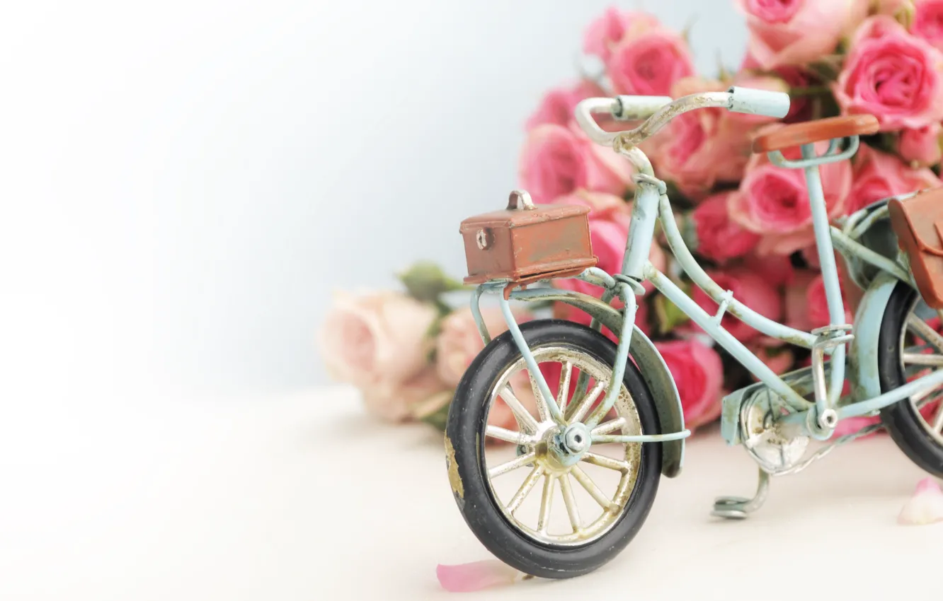 Photo wallpaper flowers, bike, roses, bouquet