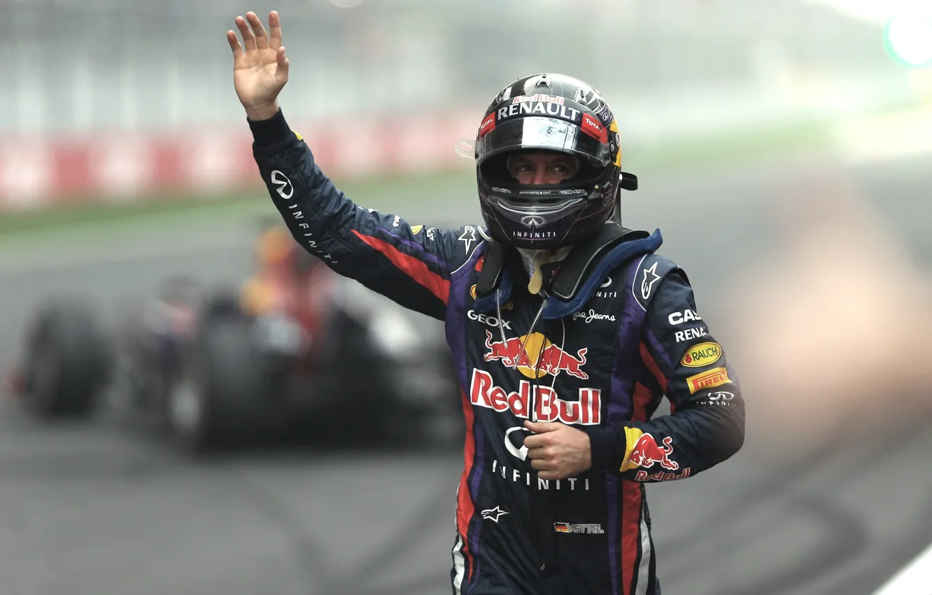 Photo wallpaper victory, Renault, the car, Formula 1, Red Bull, Vettel, champion, India