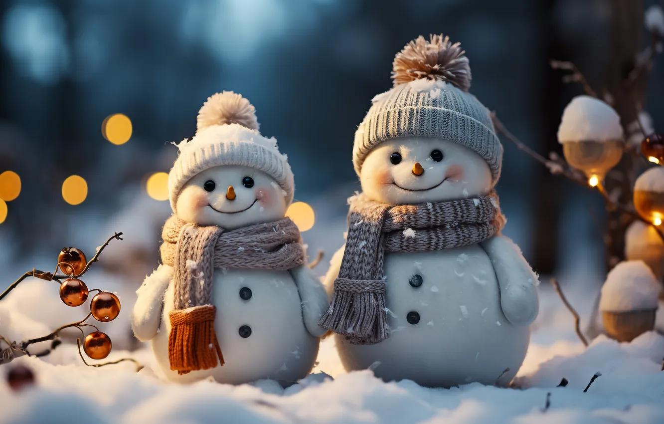 Photo wallpaper winter, snow, new year, Christmas, snowman, Christmas, winter, snow