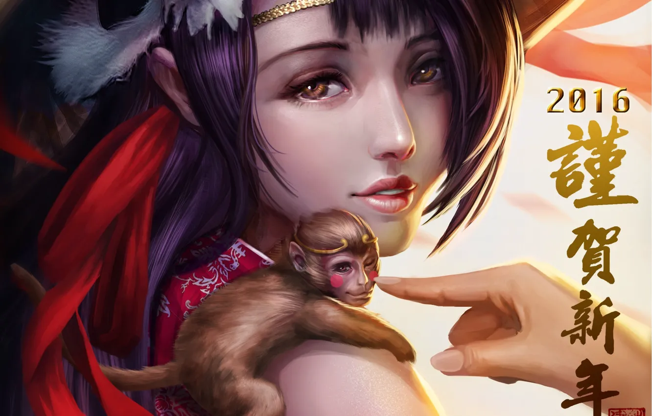Photo wallpaper look, girl, art, monkey, 2016