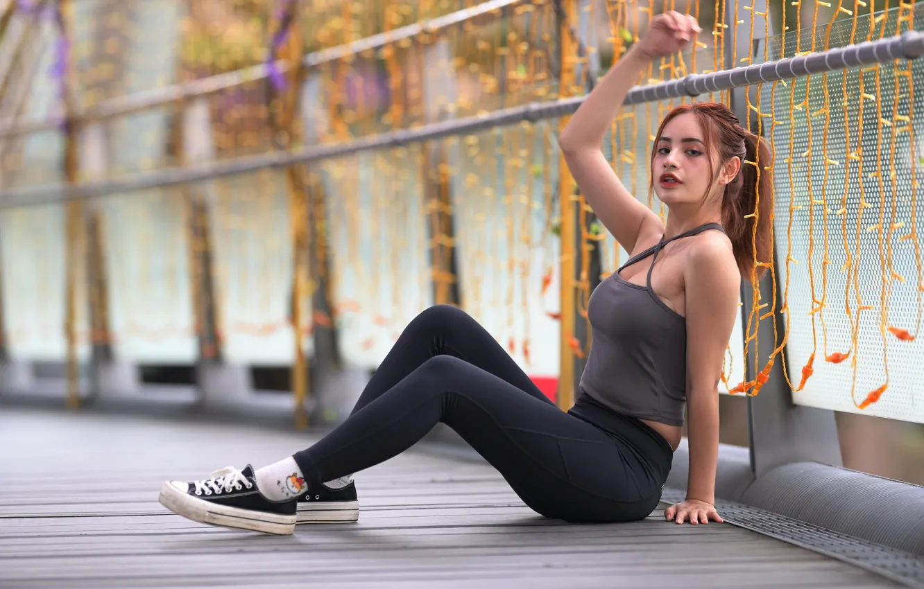 Photo wallpaper long hair, women, asian, sitting, dark hair