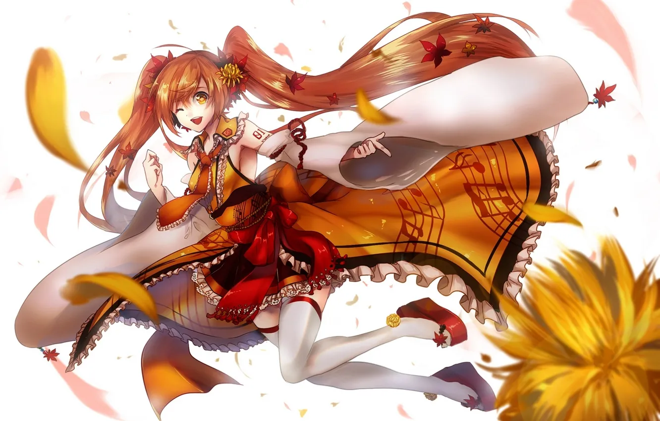 Photo wallpaper leaves, girl, flowers, art, tattoo, vocaloid, Vocaloid, Aki Miku