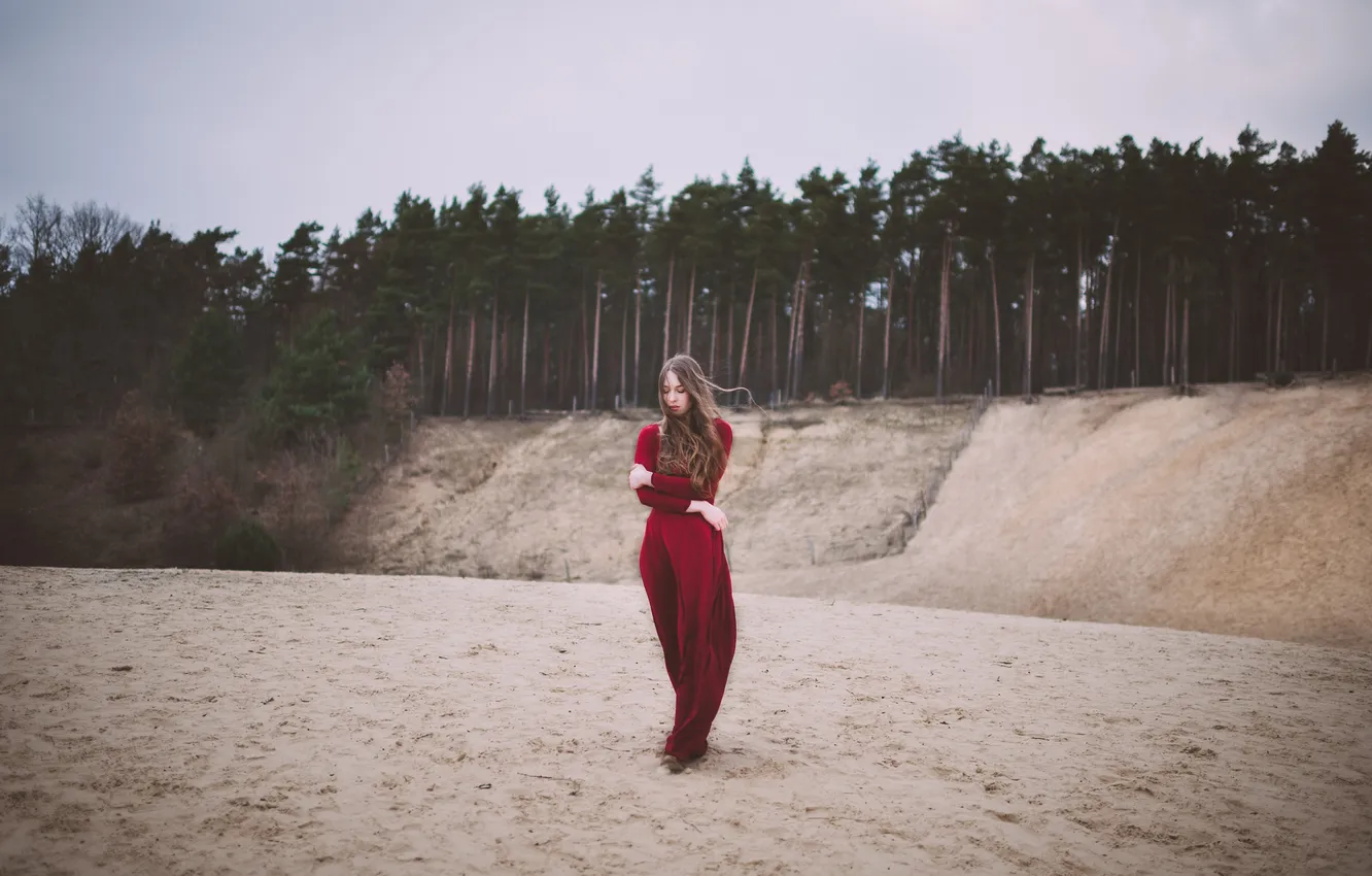 Photo wallpaper sand, beach, girl, dress