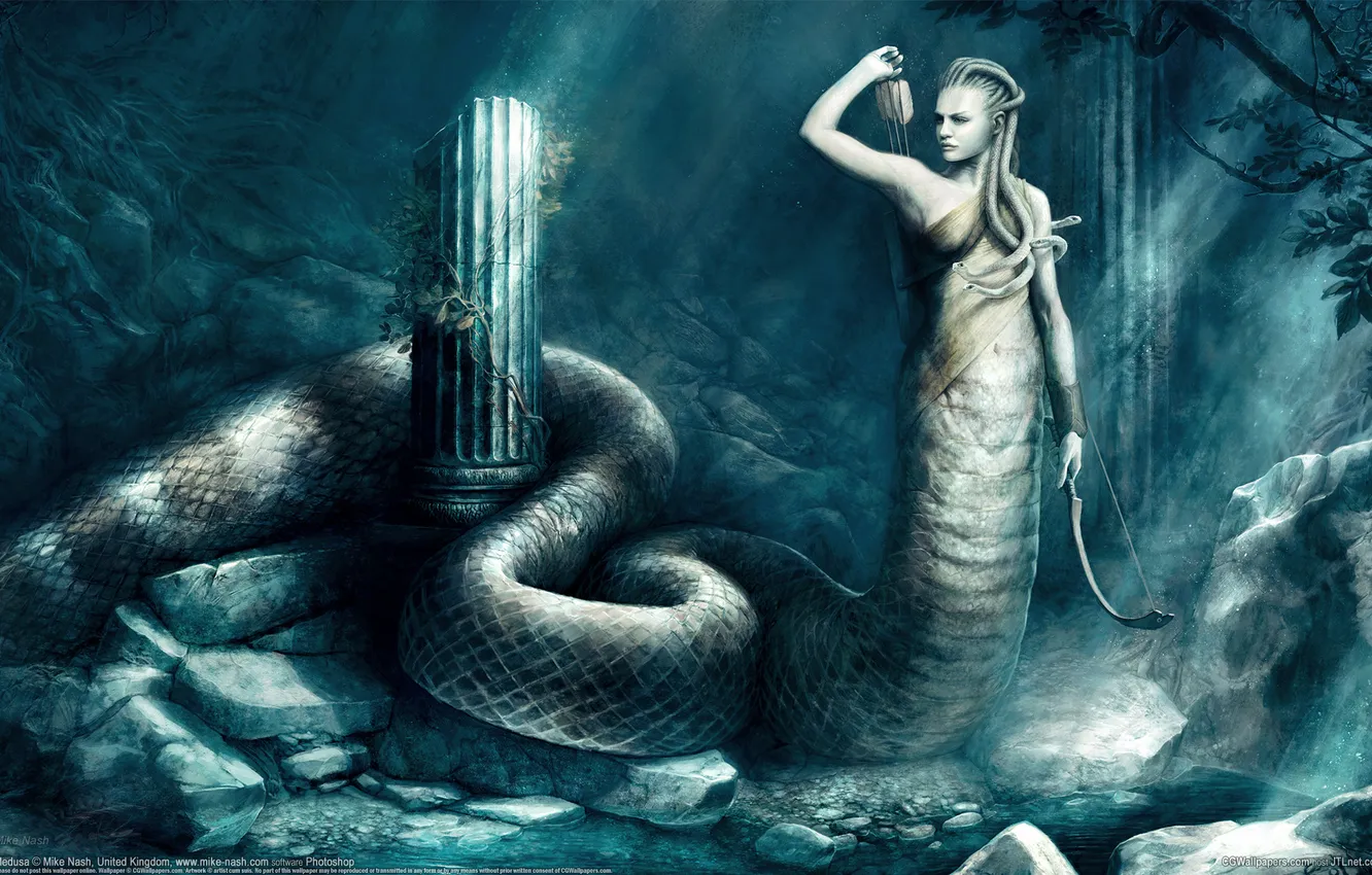 Photo wallpaper snakes, Medusa, tail, Mike Nash