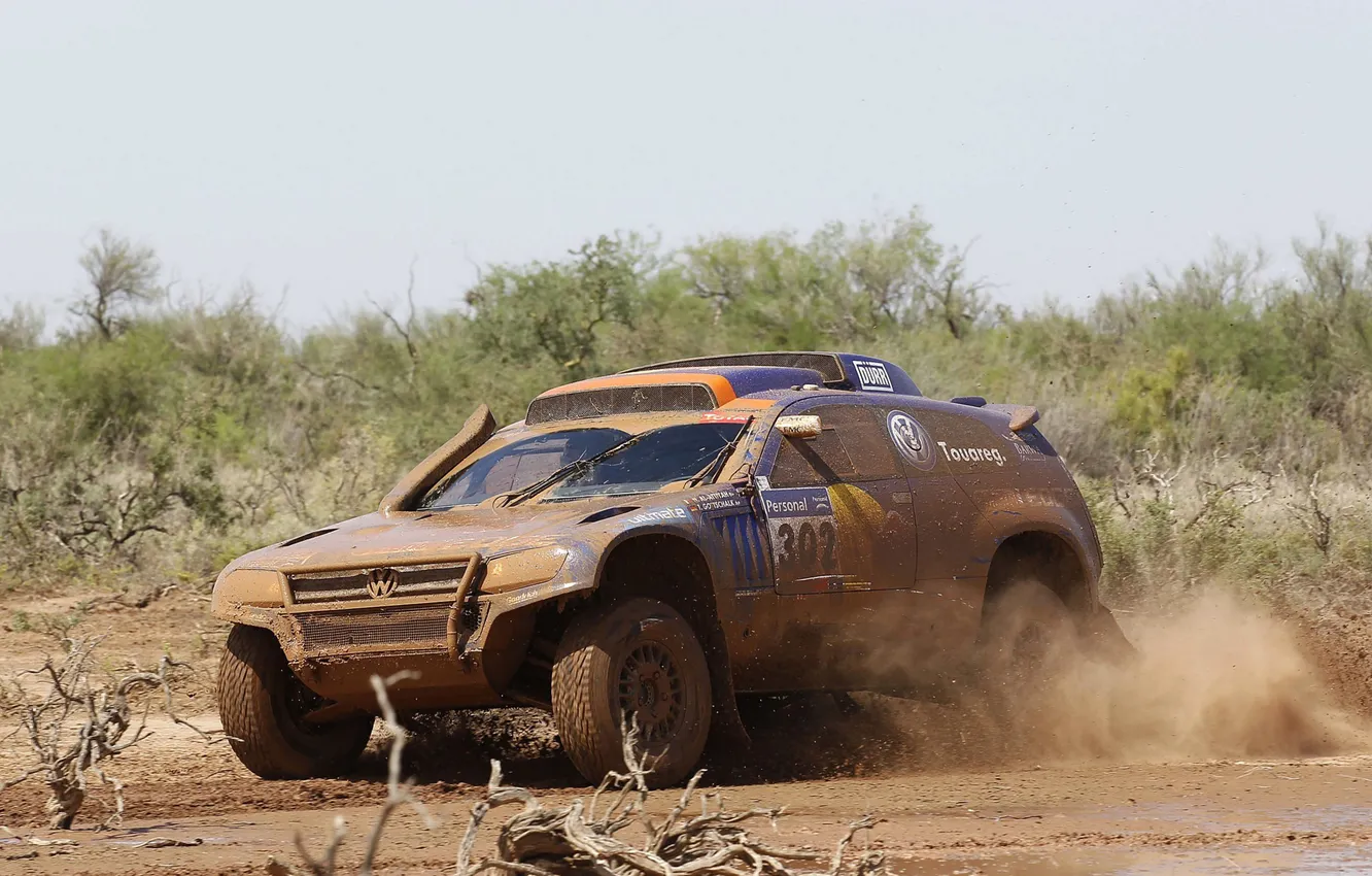 Photo wallpaper Volkswagen, dirt, the bushes, Dakar, RaceTouareg 3