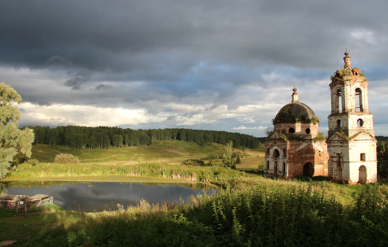 Photo wallpaper the sky, lake, Church