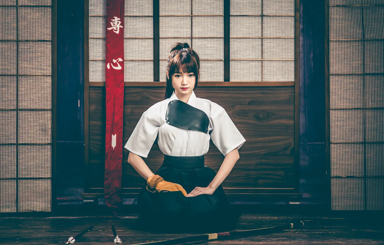Photo wallpaper bow, girl, Asian, look, style