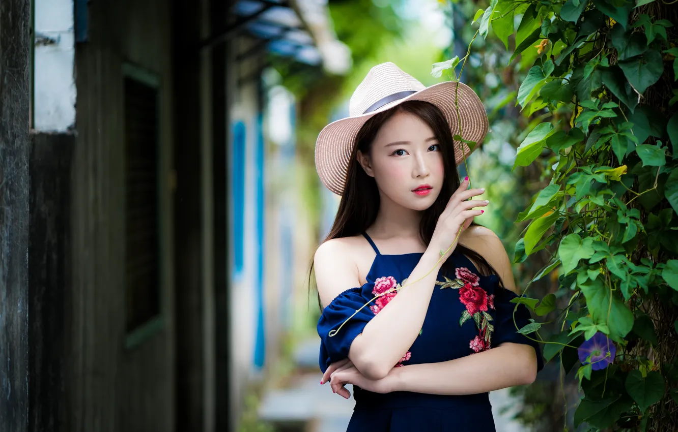 Photo wallpaper girl, hat, Asian, cutie