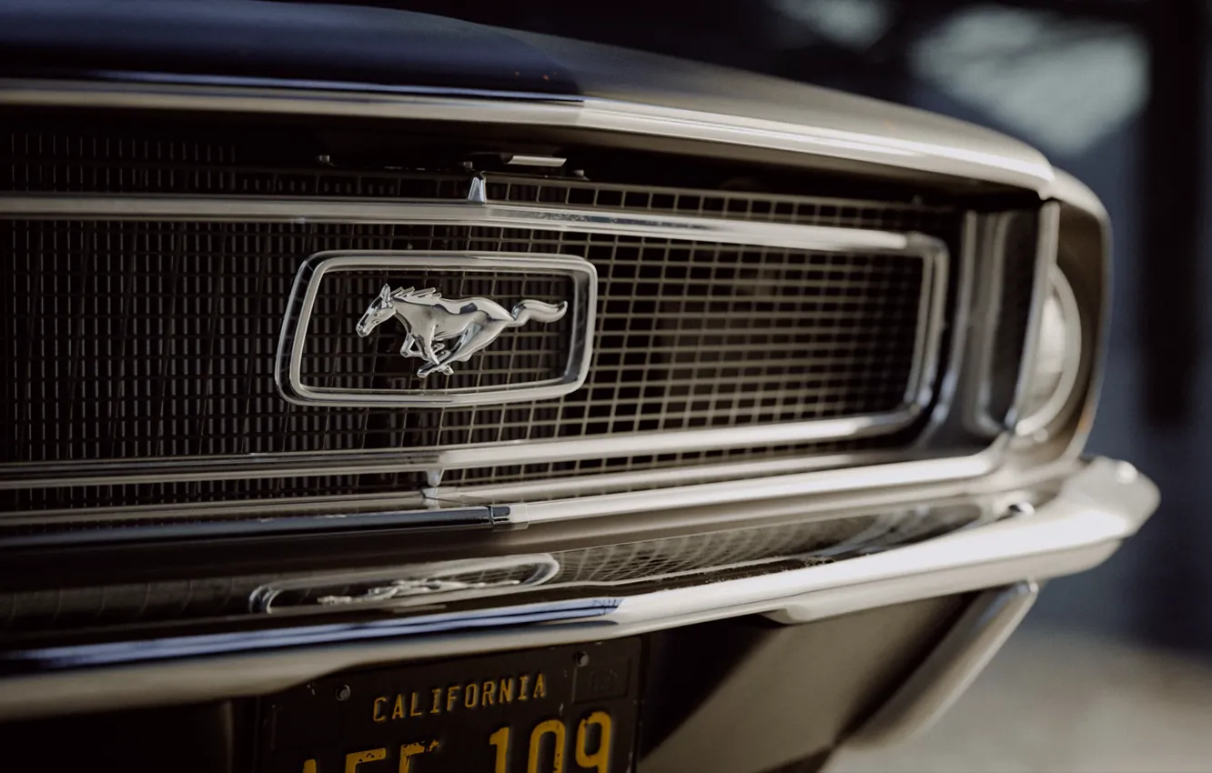 Photo wallpaper machine, auto, retro, horse, Mustang, Ford, logo, grille