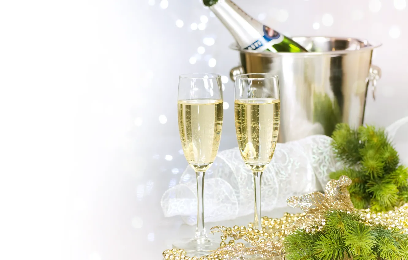 Photo wallpaper decoration, glare, glass, Christmas, tape, champagne, happy new year, merry christmas