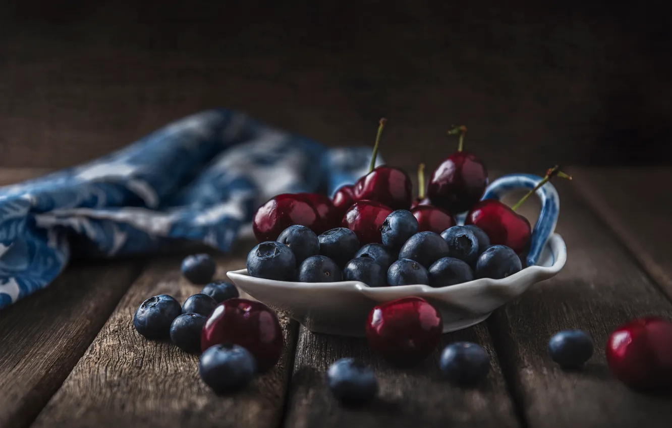 Photo wallpaper cherry, berries, blueberries