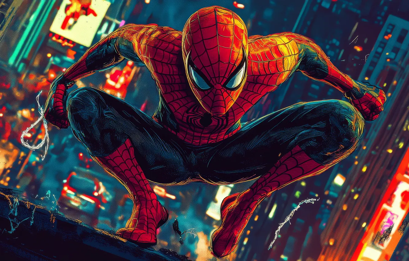 Photo wallpaper city, the city, superhero, Marvel, Spider-man, Spider-Man, Marvel, Superhero