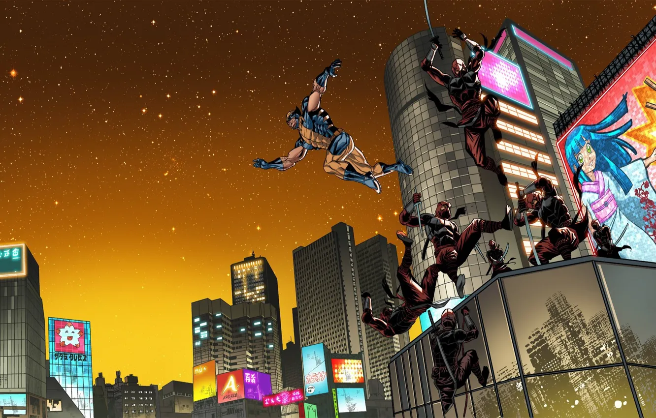 Photo wallpaper stars, building, sword, hands, Japan, hero, costume, Japan
